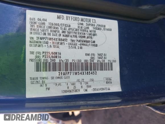 ✅ 2004 Ford Police Interceptor Base w/3.27 Axle • VIN: 2FAFP71W54X185452 • Lot: 43508722. Wystawiony na IAAI z przebiegiem 162 183 mil. Bezpłatny archiwum sprzedaży aukcyjnych z USA i szczegółowy raport historii pojazdu na DreamBid. Zdjęcie 9.