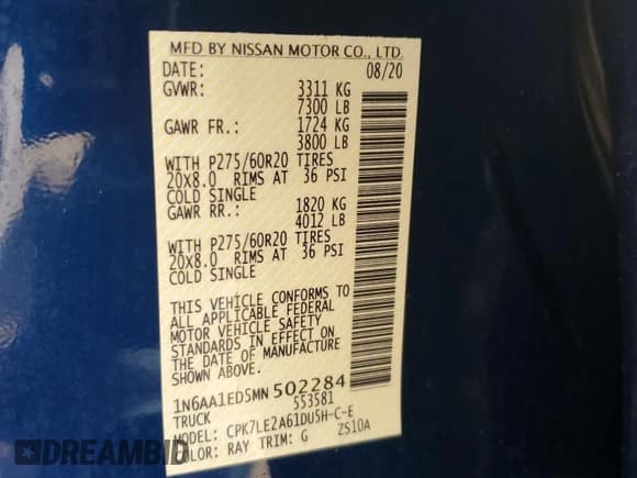 ✅ 2021 Nissan Titan SL • VIN: 1N6AA1ED5MN502284 • Лот: 54158975. Опубликован ранее на Copart с пробегом 35 265 миль. Бесплатный доступ к архиву аукционных продаж из США и подробный отчёт об истории автомобиля на DreamBid. Изображение 12.