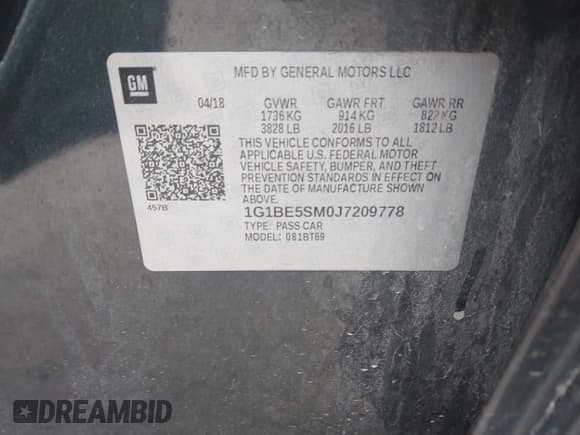 ✅ 2018 Chevrolet Cruze LT • VIN: 1G1BE5SM0J7209778 • Лот: 43290097. Опубликован ранее на IAAI с пробегом 47 625 миль. Бесплатный доступ к архиву аукционных продаж из США и подробный отчёт об истории автомобиля на DreamBid. Изображение 9.