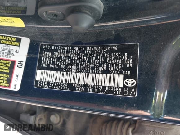 ✅ 2018 Toyota Corolla SE • VIN: 5YFBURHE3JP761470 • Lot: 42902089. Listed on IAAI with Not provided. Free auction sales archive from the USA and detailed vehicle history report at DreamBid. Image 9.