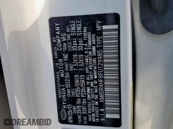 ✅ 2015 Hyundai Santa Fe Limited • VIN: KM8SR4HF6FU129985 • Лот: 82009195. Опубликован ранее на Copart с пробегом 115 067 миль. Бесплатный доступ к архиву аукционных продаж из США и подробный отчёт об истории автомобиля на DreamBid. Изображение 13.