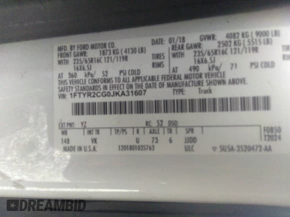 ✅ 2018 Ford Transit • VIN: 1FTYR2CG0JKA31607 • Лот: 40187043. Опубликован ранее на IAAI с пробегом 561 704 миль. Бесплатный доступ к архиву аукционных продаж из США и подробный отчёт об истории автомобиля на DreamBid. Изображение 9.