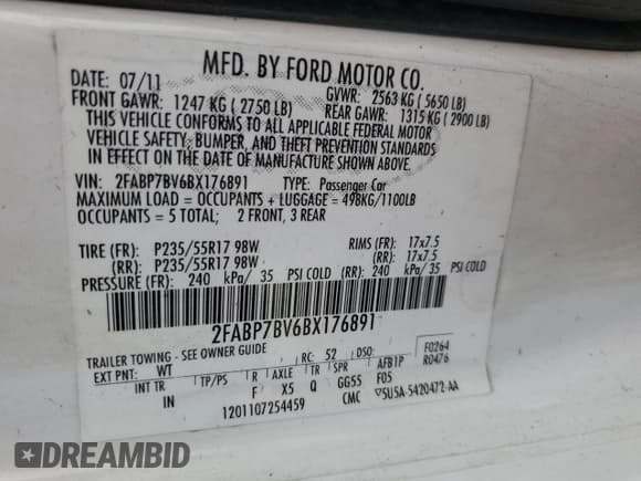 ✅ 2011 Ford Police Interceptor • VIN: 2FABP7BV6BX176891 • Lot: 58946245. Wystawiony na Copart z przebiegiem 149 469 mil. Bezpłatny archiwum sprzedaży aukcyjnych z USA i szczegółowy raport historii pojazdu na DreamBid. Zdjęcie 13.