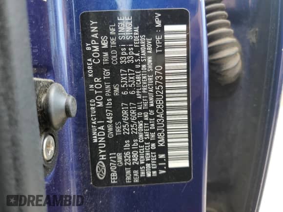 2011 Hyundai Tucson Limited z VIN KM8JU3AC8BU257370, wystawiony jako Copart lot #73105354 z przebiegiem 185 629 mil mil oraz Czysty tytuł • Clean title. Historia ofert i sprzedaży dostępna na DreamBid. Obrazek 13.