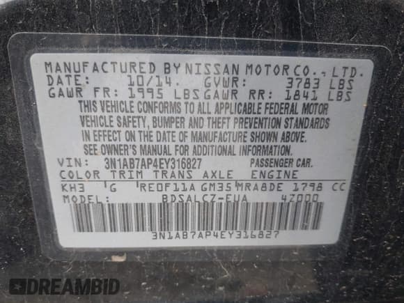 ✅ 2014 Nissan Sentra S • VIN: 3N1AB7AP4EY316827 • Lot: 43712951. Wystawiony na IAAI z przebiegiem Nie podano. Bezpłatny archiwum sprzedaży aukcyjnych z USA i szczegółowy raport historii pojazdu na DreamBid. Zdjęcie 9.