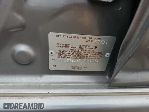 ✅ 2007 Subaru Impreza i • VIN: JF1GG61627H818802 • Лот: 71745745. Опубликован ранее на Copart с пробегом 150 545 миль. Бесплатный доступ к архиву аукционных продаж из США и подробный отчёт об истории автомобиля на DreamBid. Изображение 12.