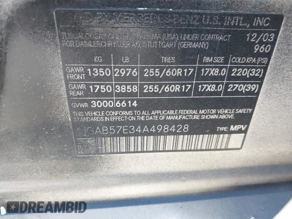 ✅ 2004 Mercedes-Benz M 350 • VIN: 4JGAB57E34A498428 • Лот: 42442918. Опубликован ранее на IAAI с пробегом 180 030 миль. Бесплатный доступ к архиву аукционных продаж из США и подробный отчёт об истории автомобиля на DreamBid. Изображение 9.