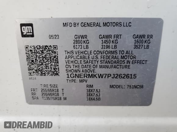 ✅ 2023 Chevrolet Traverse LT Cloth • VIN: 1GNERMKW7PJ262615 • Lot: 91710615. Listed on Copart with Not provided. Free auction sales archive from the USA and detailed vehicle history report at DreamBid. Image 14.