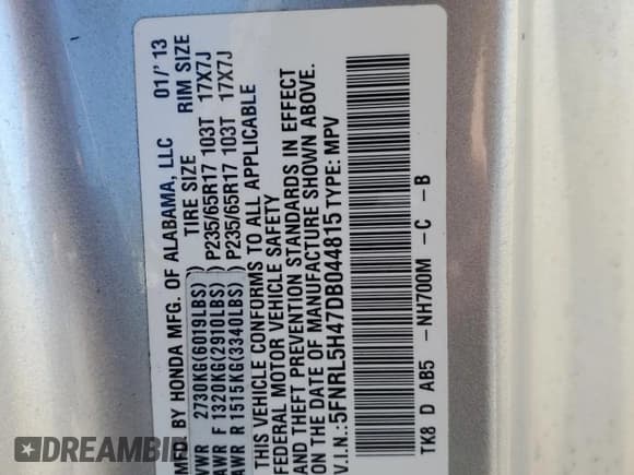 ✅ 2013 Honda Odyssey EX • VIN: 5FNRL5H47DB044815 • Lot: 86985215. Listed on Copart with 147,799 mi. Free auction sales archive from the USA and detailed vehicle history report at DreamBid. Image 13.