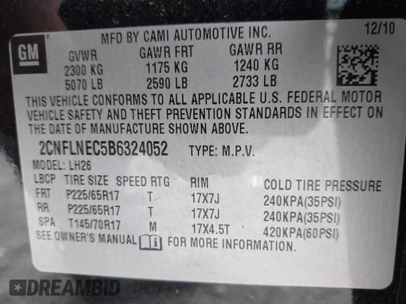 ✅ 2011 Chevrolet Equinox 2LT • VIN: 2CNFLNEC5B6324052 • Лот: 43652347. Опубликован ранее на IAAI с пробегом 114 304 миль. Бесплатный доступ к архиву аукционных продаж из США и подробный отчёт об истории автомобиля на DreamBid. Изображение 9.