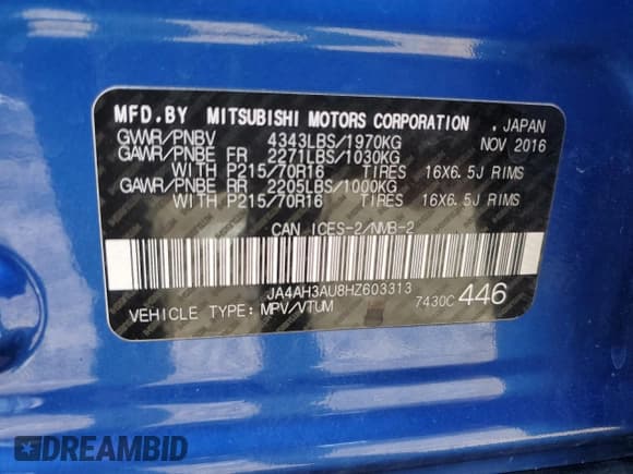 ✅ 2017 Mitsubishi Outlander Sport ES • VIN: JA4AH3AU8HZ603313 • Lot: 53775355. Listed on Copart with 157,584 mi. Free auction sales archive from the USA and detailed vehicle history report at DreamBid. Image 14.