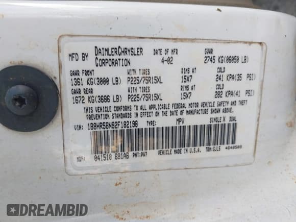 ✅ 2002 Dodge Durango • VIN: 1B8HR58N92F182198 • Lot: 41302768. Listed on IAAI with 263,477 mi. Free auction sales archive from the USA and detailed vehicle history report at DreamBid. Image 9.