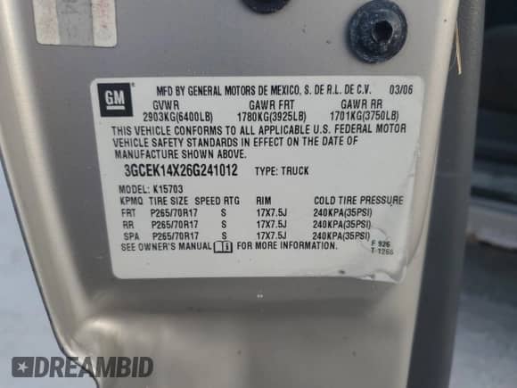✅ 2006 Chevrolet Silverado 1500 Work Truck • VIN: 3GCEK14X26G241012 • Lot: 76803864. Wystawiony na Copart z przebiegiem Nie podano mil. Skorzystaj z bezpłatnego archiwum sprzedaży aukcyjnych z USA i zobacz szczegółowy raport historii pojazdu na DreamBid. Zdjęcie 12.