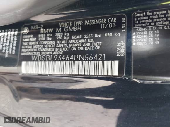 2004 BMW 3 Series M3 с VIN WBSBL93464PN56421, выставлен на аукционе IAAI как лот 43117665 с пробегом 88 006 миль миль и . История ставок и продаж доступна на DreamBid. Изображение 9.