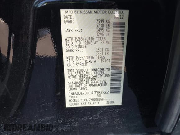 ✅ 2012 Nissan Frontier SV • VIN: 1N6AD0ER0CC479262 • Lot: 43836262. Listed on IAAI with 130,697 mi. Free auction sales archive from the USA and detailed vehicle history report at DreamBid. Image 9.