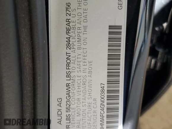 ✅ 2016 Audi A6 Prestige • VIN: WAUHMAFC4GN003847 • Lot: 82621255. Wystawiony na Copart z przebiegiem 57 168 mil. Bezpłatny archiwum sprzedaży aukcyjnych z USA i szczegółowy raport historii pojazdu na DreamBid. Zdjęcie 12.