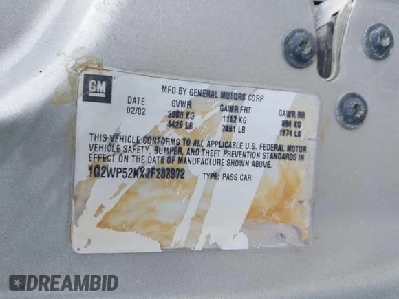 ✅ 2002 Pontiac Grand Prix GT • VIN: 1G2WP52KX2F203872 • Lot: 43135768. Wystawiony na IAAI z przebiegiem 204 430 mil. Bezpłatny archiwum sprzedaży aukcyjnych z USA i szczegółowy raport historii pojazdu na DreamBid. Zdjęcie 9.