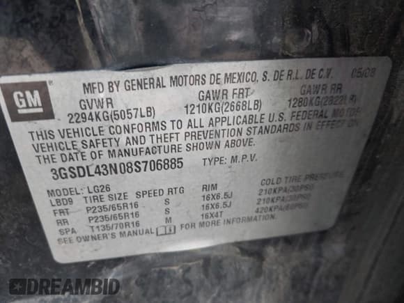 ✅ 2008 Saturn VUE XE • VIN: 3GSDL43N08S706885 • Lot: 43515427. Listed on IAAI with 191,654 mi. Free auction sales archive from the USA and detailed vehicle history report at DreamBid. Image 9.