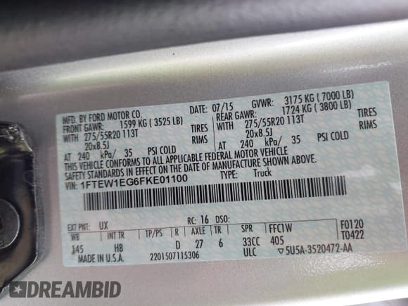 ✅ 2015 Ford F-150 XLT • VIN: 1FTEW1EG6FKE01100 • Lot: 42881321. Wystawiony na IAAI z przebiegiem 176 520 mil. Bezpłatny archiwum sprzedaży aukcyjnych z USA i szczegółowy raport historii pojazdu na DreamBid. Zdjęcie 9.