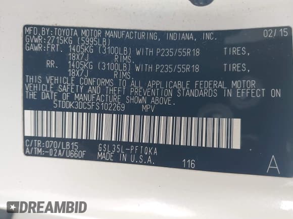 ✅ 2015 Toyota Sienna Limited • VIN: 5TDDK3DC5FS102269 • Лот: 42289229. Опубликован ранее на IAAI с пробегом 108 208 миль. Бесплатный доступ к архиву аукционных продаж из США и подробный отчёт об истории автомобиля на DreamBid. Изображение 9.