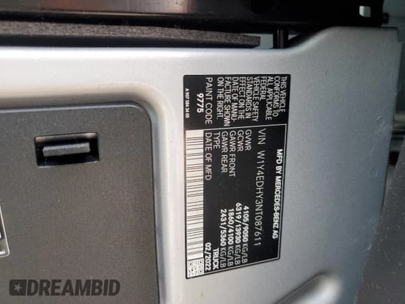 ✅ 2022 Mercedes-Benz Sprinter Cargo • VIN: W1Y4EDHY3NT087611 • Лот: 58386065. Опубликован ранее на Copart с пробегом Не указан. Бесплатный доступ к архиву аукционных продаж из США и подробный отчёт об истории автомобиля на DreamBid. Изображение 13.