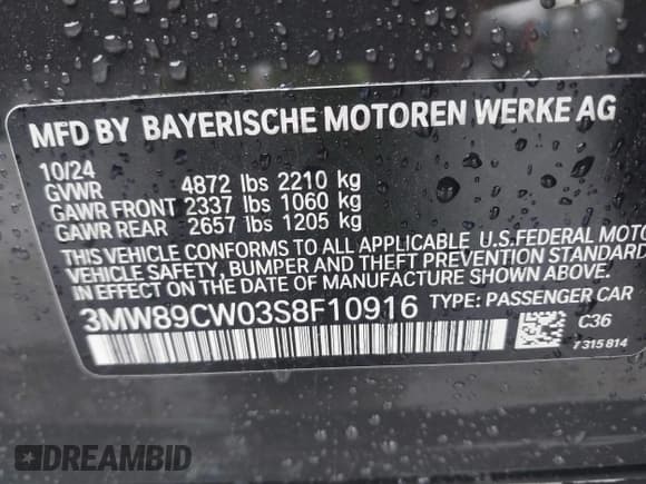 ✅ 2025 BMW 3 Series 330i xDrive • VIN: 3MW89CW03S8F10916 • Lot: 41796919. Wystawiony na IAAI z przebiegiem 1 497 mil. Bezpłatny archiwum sprzedaży aukcyjnych z USA i szczegółowy raport historii pojazdu na DreamBid. Zdjęcie 9.
