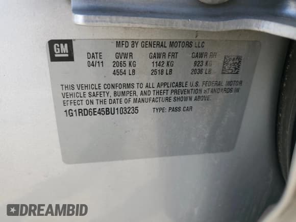 ✅ 2011 Chevrolet Volt • VIN: 1G1RD6E45BU103235 • Lot: 68121004. Wystawiony na Copart z przebiegiem Nie podano. Bezpłatny archiwum sprzedaży aukcyjnych z USA i szczegółowy raport historii pojazdu na DreamBid. Zdjęcie 12.