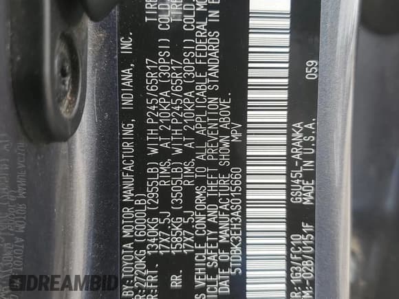 ✅ 2010 Toyota Highlander • VIN: 5TDBK3EH3AS015660 • Lot: 57363485. Listed on Copart with 204,398 mi. Free auction sales archive from the USA and detailed vehicle history report at DreamBid. Image 13.