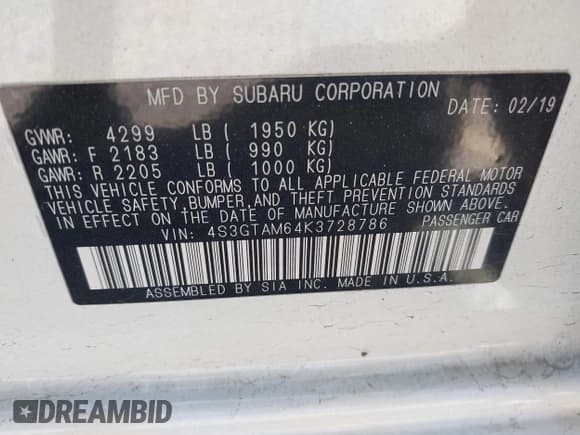 ✅ 2019 Subaru Impreza Special Sports • VIN: 4S3GTAM64K3728786 • Lot: 43475173. Listed on IAAI with 97,853 mi. Free auction sales archive from the USA and detailed vehicle history report at DreamBid. Image 9.