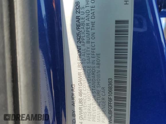 ✅ 2015 Audi S3 Premium Plus • VIN: WAUBFGFF6F1068363 • Lot: 59728735. Wystawiony na Copart z przebiegiem 68 511 mil. Bezpłatny archiwum sprzedaży aukcyjnych z USA i szczegółowy raport historii pojazdu na DreamBid. Zdjęcie 12.