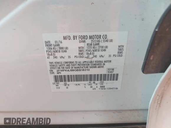 ✅ 2016 Ford Edge SEL • VIN: 2FMPK4J99GBB18310 • Лот: 42975284. Опубликован ранее на IAAI с пробегом 120 572 миль. Бесплатный доступ к архиву аукционных продаж из США и подробный отчёт об истории автомобиля на DreamBid. Изображение 9.