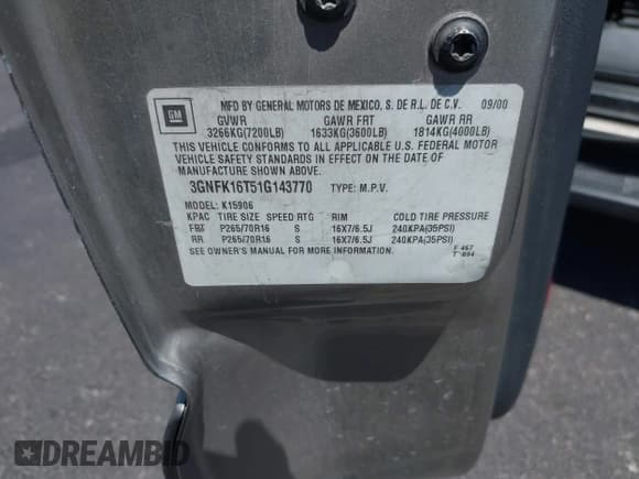 ✅ 2001 Chevrolet Suburban LT • VIN: 3GNFK16T51G143770 • Лот: 42321218. Опубликован ранее на IAAI с пробегом 311 654 миль. Бесплатный доступ к архиву аукционных продаж из США и подробный отчёт об истории автомобиля на DreamBid. Изображение 9.