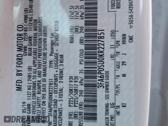 ✅ 2019 Ford Fusion Titanium • VIN: 3FA6P0SU0KR227851 • Lot: 70728465. Listed on Copart with 115,323 mi. Free auction sales archive from the USA and detailed vehicle history report at DreamBid. Image 13.