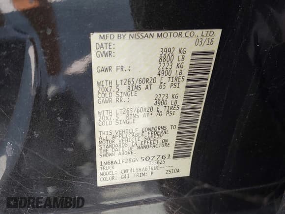 ✅ 2016 Nissan Titan SL • VIN: 1N6BA1F28GN507761 • Lot: 42315253. Wystawiony na IAAI z przebiegiem Nie podano. Bezpłatny archiwum sprzedaży aukcyjnych z USA i szczegółowy raport historii pojazdu na DreamBid. Zdjęcie 9.