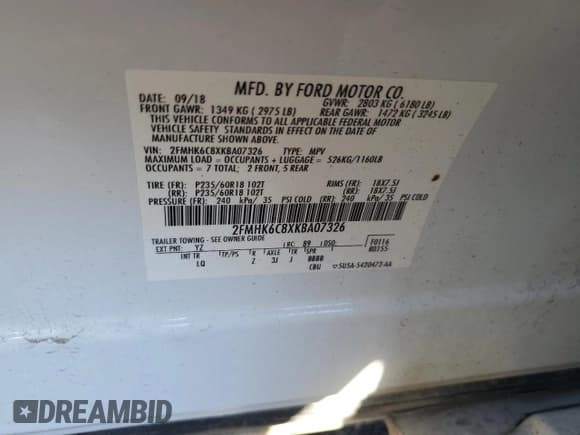 ✅ 2019 Ford Flex SEL • VIN: 2FMHK6C8XKBA07326 • Lot: 90860485. Wystawiony na Copart z przebiegiem 154 331 mil. Bezpłatny archiwum sprzedaży aukcyjnych z USA i szczegółowy raport historii pojazdu na DreamBid. Zdjęcie 12.