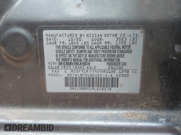 ✅ 2021 Nissan Versa S • VIN: 3N1CN8BV1ML818578 • Lot: 41530509. Listed on IAAI with 92,451 mi. Free auction sales archive from the USA and detailed vehicle history report at DreamBid. Image 9.