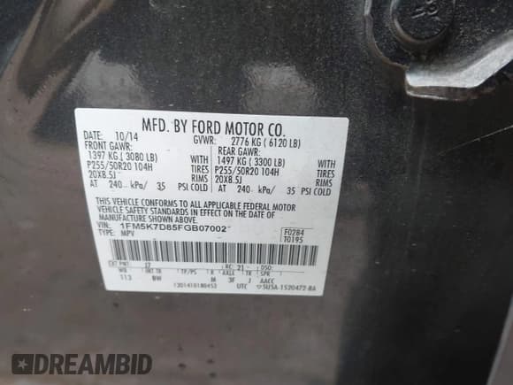 ✅ 2015 Ford Explorer XLT • VIN: 1FM5K7D85FGB07002 • Lot: 43526594. Wystawiony na IAAI z przebiegiem 173 528 mil. Bezpłatny archiwum sprzedaży aukcyjnych z USA i szczegółowy raport historii pojazdu na DreamBid. Zdjęcie 9.