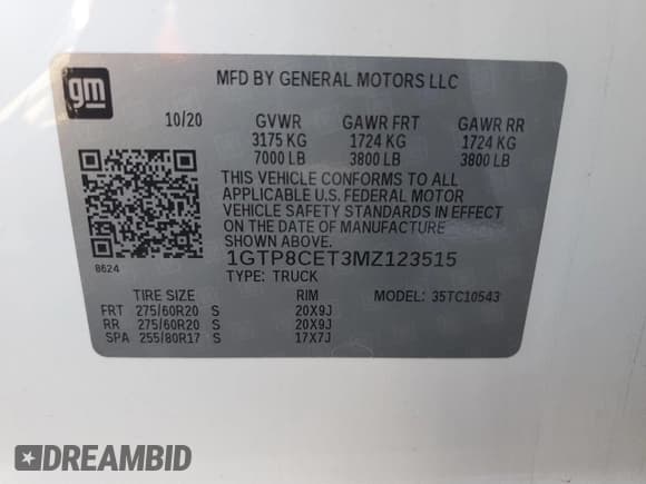 ✅ 2021 GMC Sierra 1500 • VIN: 1GTP8CET3MZ123515 • Lot: 47235435. Wystawiony na Copart z przebiegiem 57 713 mil. Bezpłatny archiwum sprzedaży aukcyjnych z USA i szczegółowy raport historii pojazdu na DreamBid. Zdjęcie 12.