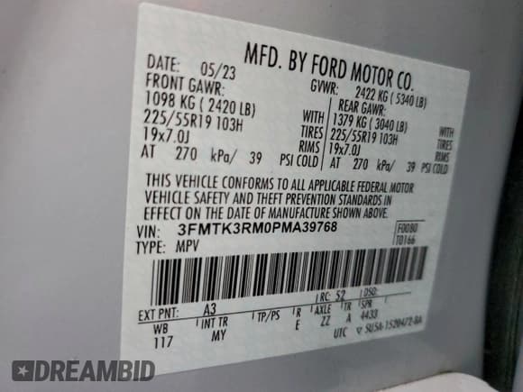 ✅ 2023 Ford Mustang Mach-E Premium • VIN: 3FMTK3RM0PMA39768 • Лот: 95968205. Опубликован ранее на Copart с пробегом 52 182 миль. Бесплатный доступ к архиву аукционных продаж из США и подробный отчёт об истории автомобиля на DreamBid. Изображение 13.