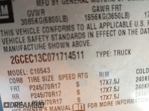 ✅ 2007 Chevrolet Silverado 1500 1LT • VIN: 2GCEC13C071714511 • Lot: 43501272. Listed on IAAI with 186,483 mi. Free auction sales archive from the USA and detailed vehicle history report at DreamBid. Image 9.