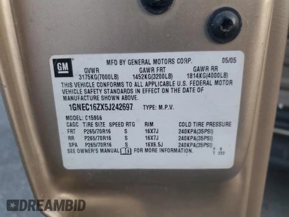 ✅ 2005 Chevrolet Suburban LT • VIN: 1GNEC16ZX5J242697 • Лот: 87771355. Опубликован ранее на Copart с пробегом 297 698 миль. Бесплатный доступ к архиву аукционных продаж из США и подробный отчёт об истории автомобиля на DreamBid. Изображение 13.