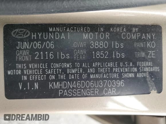 ✅ 2006 Hyundai Elantra GLS • VIN: KMHDN46D06U370396 • Lot: 62911555. Wystawiony na Copart z przebiegiem 46 331 mil. Bezpłatny archiwum sprzedaży aukcyjnych z USA i szczegółowy raport historii pojazdu na DreamBid. Zdjęcie 12.