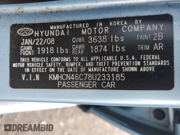 ✅ 2008 Hyundai Accent GLS • VIN: KMHCN46C78U233185 • Лот: 67843235. Опубликован ранее на Copart с пробегом 126 705 миль. Бесплатный доступ к архиву аукционных продаж из США и подробный отчёт об истории автомобиля на DreamBid. Изображение 12.