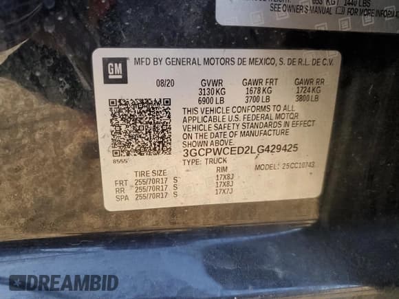 ✅ 2020 Chevrolet Silverado 1500 LT • VIN: 3GCPWCED2LG429425 • Lot: 69276694. Wystawiony na Copart z przebiegiem 100 818 mil. Bezpłatny archiwum sprzedaży aukcyjnych z USA i szczegółowy raport historii pojazdu na DreamBid. Zdjęcie 12.