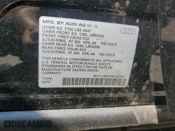 ✅ 2024 Audi Q4 e-tron Premium Plus • VIN: WA1LUBFZ0RP062693 • Lot: 69287045. Listed on Copart with 14,951 mi. Free auction sales archive from the USA and detailed vehicle history report at DreamBid. Image 12.
