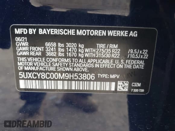 ✅ 2021 BMW X6 M50i • VIN: 5UXCY8C00M9H53806 • Lot: 43574014. Listed on IAAI with 51,575 mi. Free auction sales archive from the USA and detailed vehicle history report at DreamBid. Image 9.