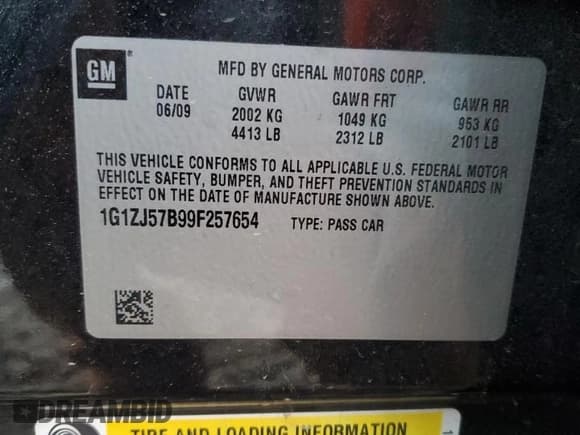 ✅ 2009 Chevrolet Malibu 2LT • VIN: 1G1ZJ57B99F257654 • Lot: 76670664. Listed on Copart with 209,051 mi. Free auction sales archive from the USA and detailed vehicle history report at DreamBid. Image 12.