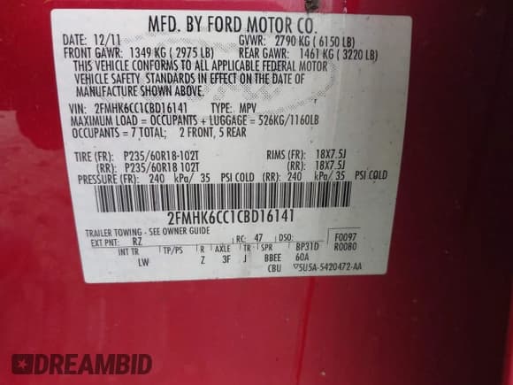 ✅ 2012 Ford Flex SEL • VIN: 2FMHK6CC1CBD16141 • Лот: 42378818. Опубликован ранее на IAAI с пробегом 236 325 миль. Бесплатный доступ к архиву аукционных продаж из США и подробный отчёт об истории автомобиля на DreamBid. Изображение 9.