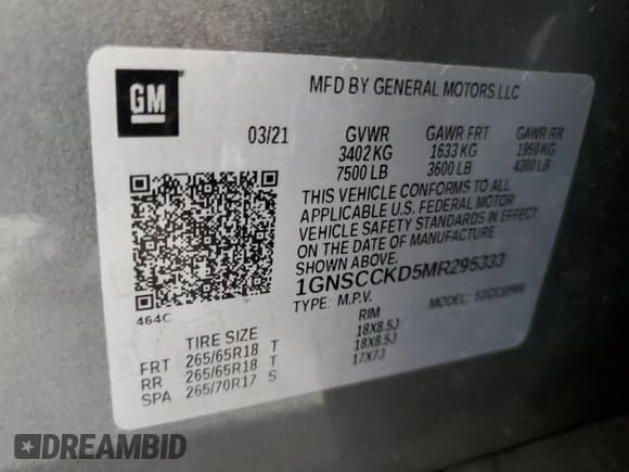 ✅ 2021 Chevrolet Suburban LT • VIN: 1GNSCCKD5MR295333 • Лот: 52556425. Опубликован ранее на Copart с пробегом 100 262 миль. Бесплатный доступ к архиву аукционных продаж из США и подробный отчёт об истории автомобиля на DreamBid. Изображение 13.