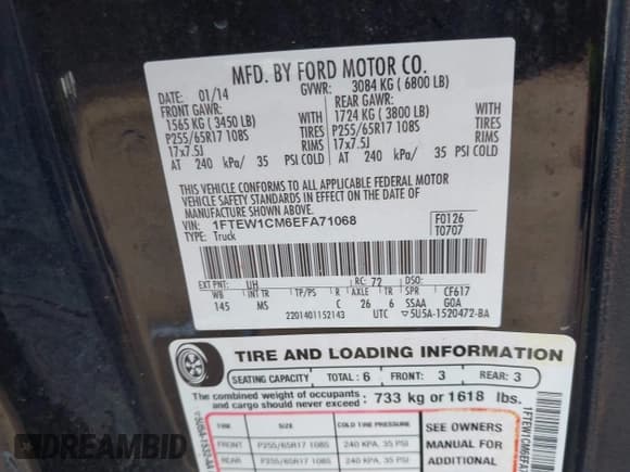 ✅ 2014 Ford F-150 XLT • VIN: 1FTEW1CM6EFA71068 • Lot: 43416781. Listed on IAAI with 187,620 mi. Free auction sales archive from the USA and detailed vehicle history report at DreamBid. Image 9.